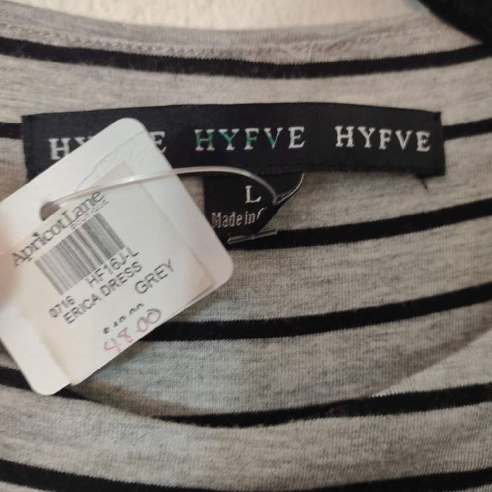 HYFVE Black & Gray Stripe Tiered Dress NEW L - Picture 5 of 5